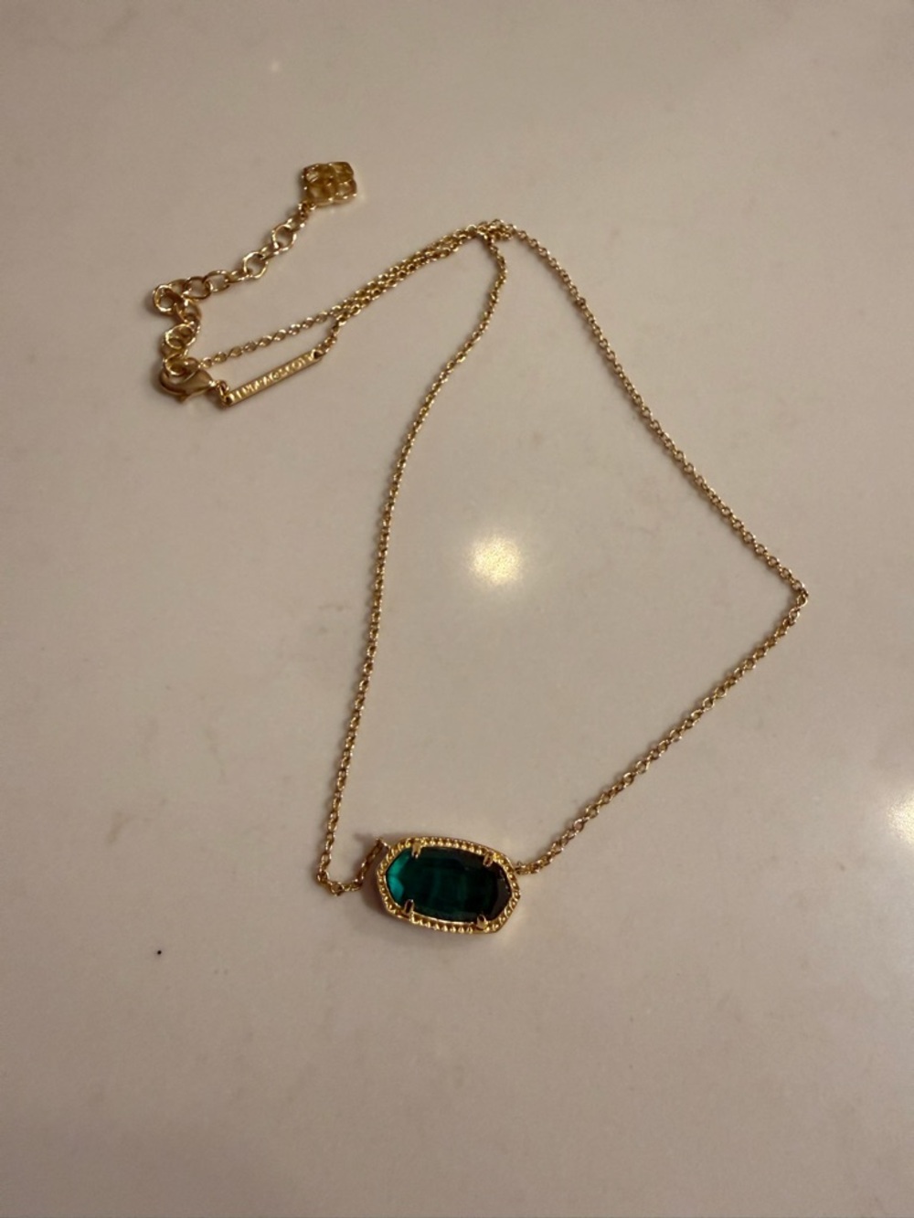Kendra Scott Gold Necklace with Emerald Green Stone